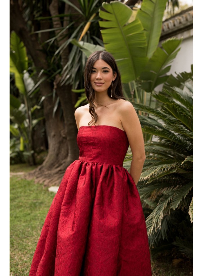Robe midi rouge à bretelles et poches
