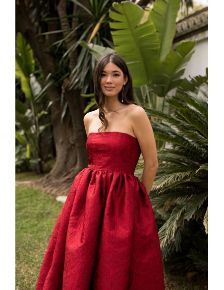 Robe midi rouge à bretelles et poches