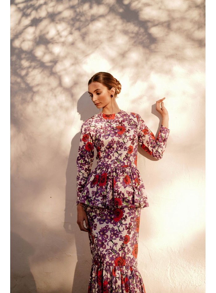 Robe longue imprimée avec taille plissée et...