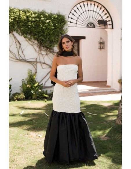 Vestido largo palabra de honor blanco y negro para ocasiones especiales