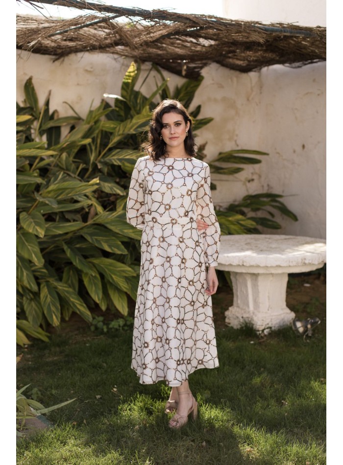 Midi dress with copper sequins and long sleeves