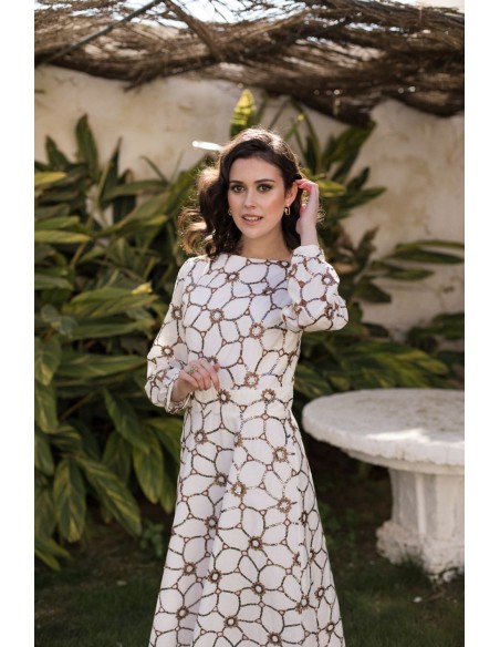 Vestido midi con lentejuelas cobre y manga larga para ocasiones especiales