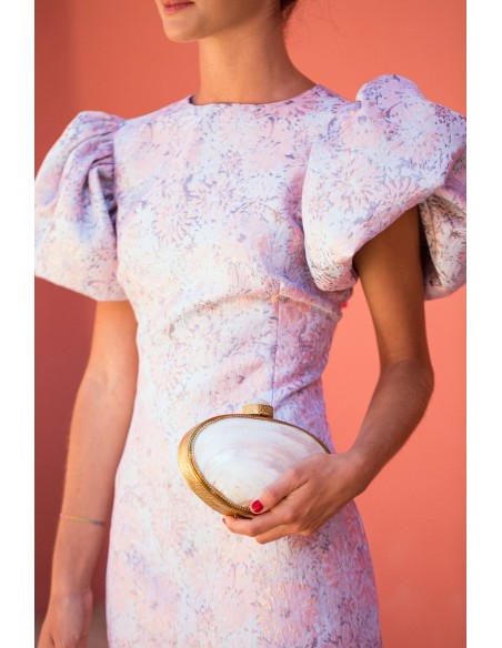 Robe courte en brocart floral à manches bouffantes