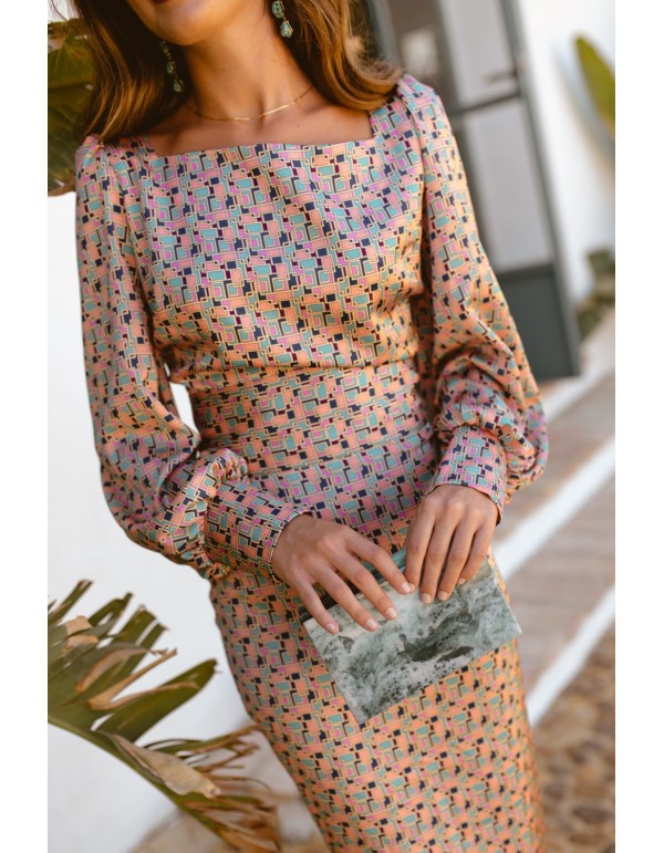 Top multicolor con estampado geométrico y manga larga 2
