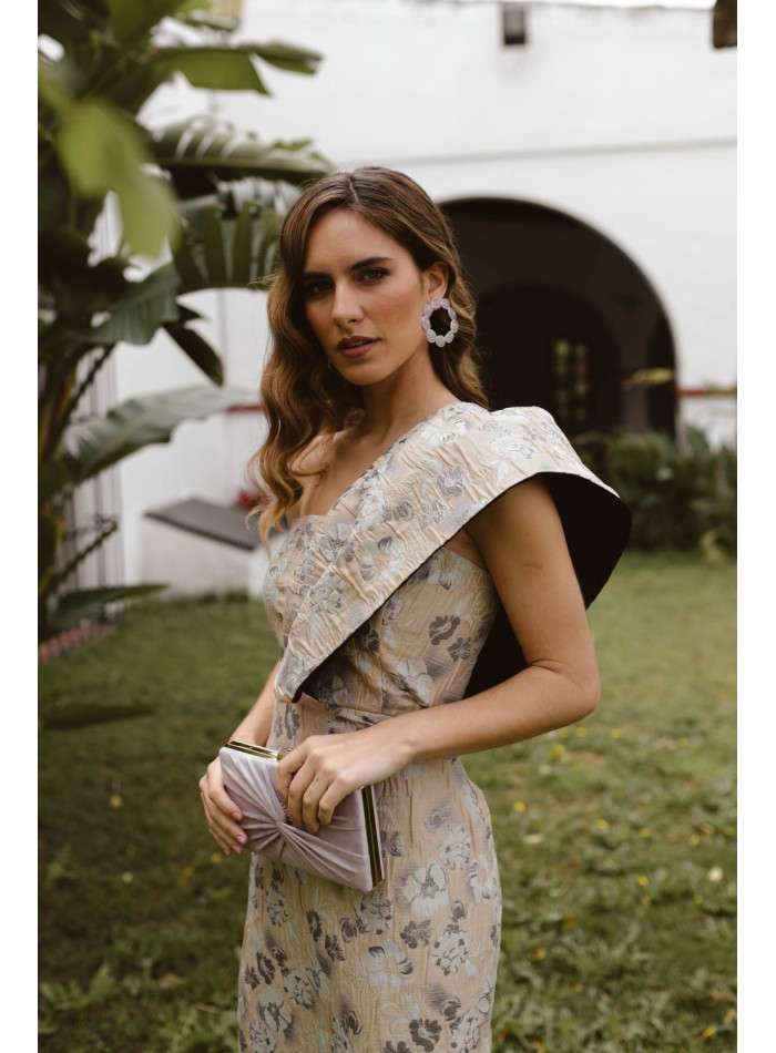 Robe midi or, vert d'eau et lilas avec fleurs...