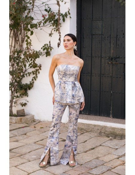 Pantalón de campana brocado con abertura delantera para eventos