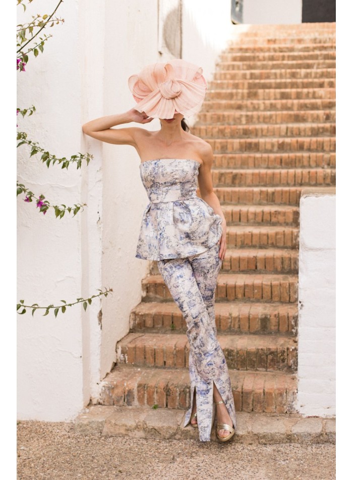 Pantalón de campana brocado con abertura delantera para invitadas