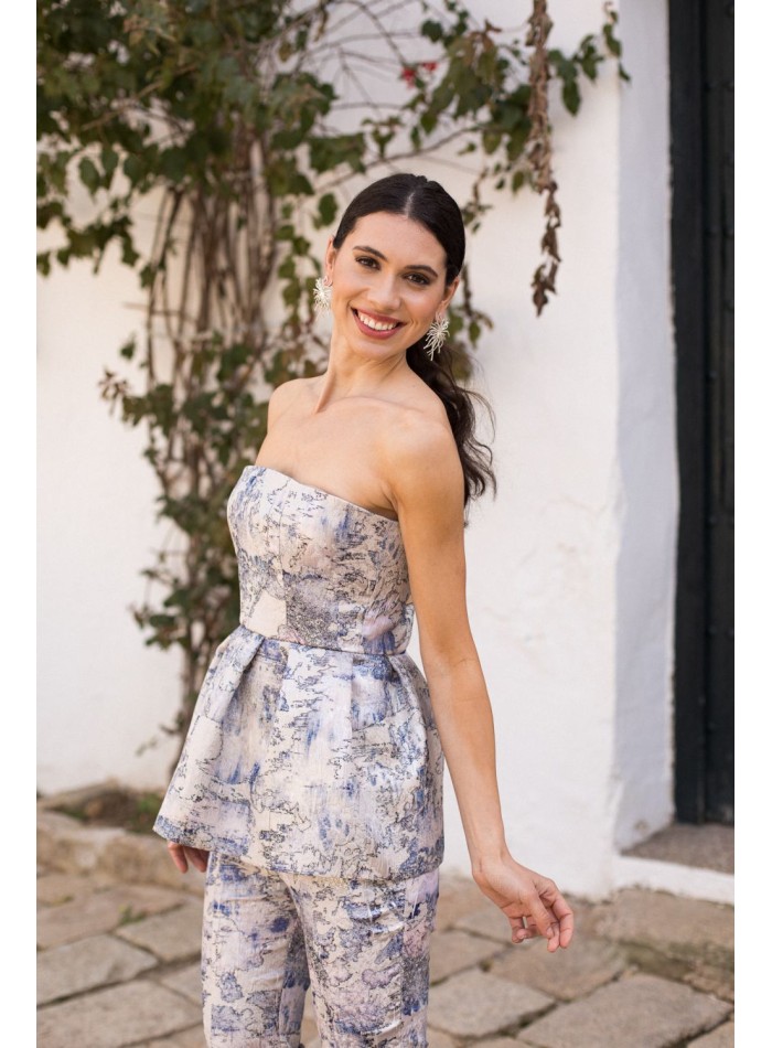 Brocade strapless peplum top in brocade
