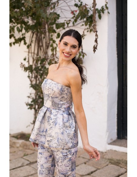 Brocade strapless peplum top in brocade