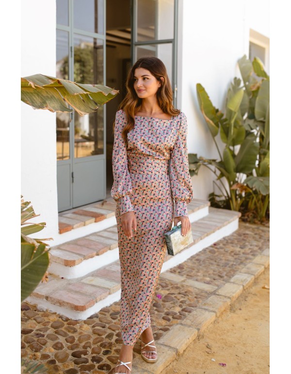 Patterned midi party skirt with back slit 2