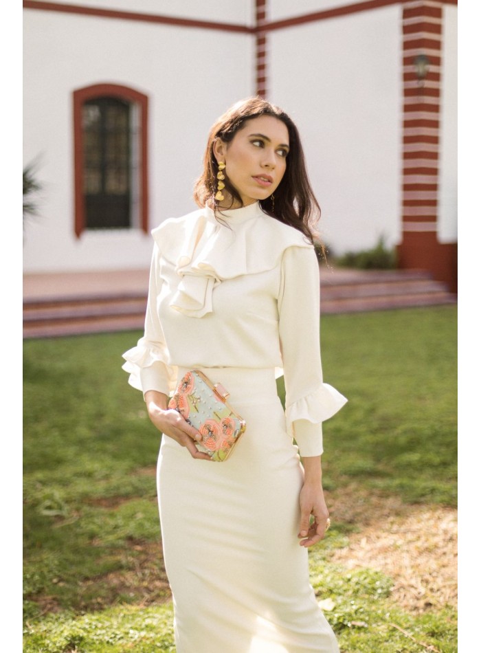 Falda midi de fiesta cruda con abertura para eventos