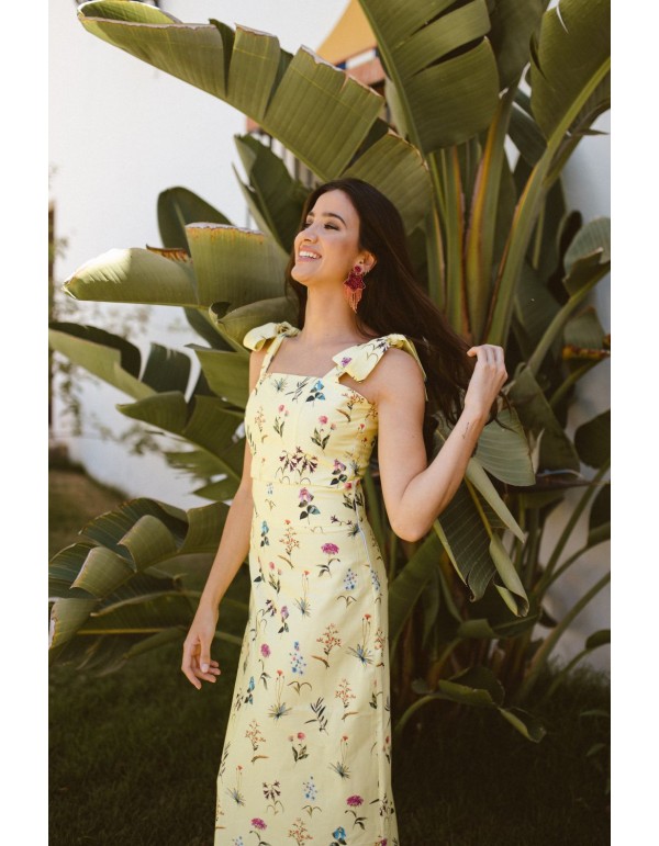 Yellow flared midi skirt with floral print 2