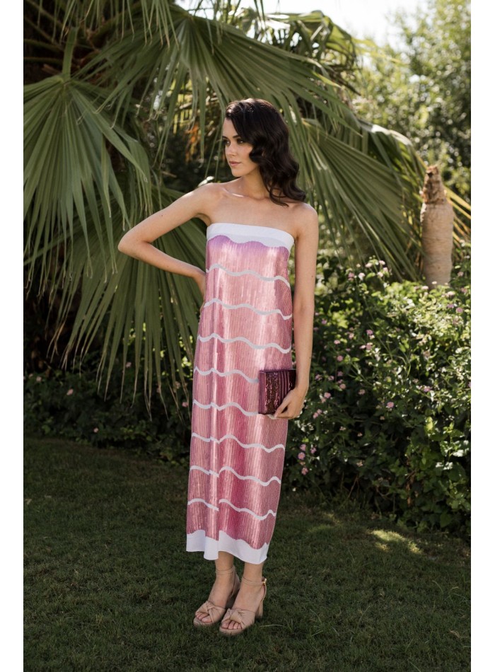 Vestido de fiesta midi estampado de lentejuelas rosa para eventos