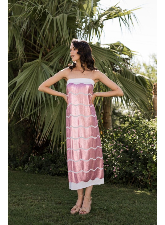 Vestido de fiesta midi estampado de lentejuelas rosa para graduaciones