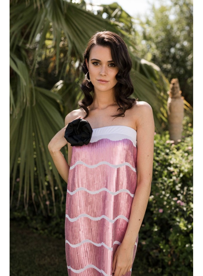 Robe de soirée midi à imprimé paillettes rose