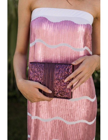 Robe de soirée midi à imprimé paillettes rose