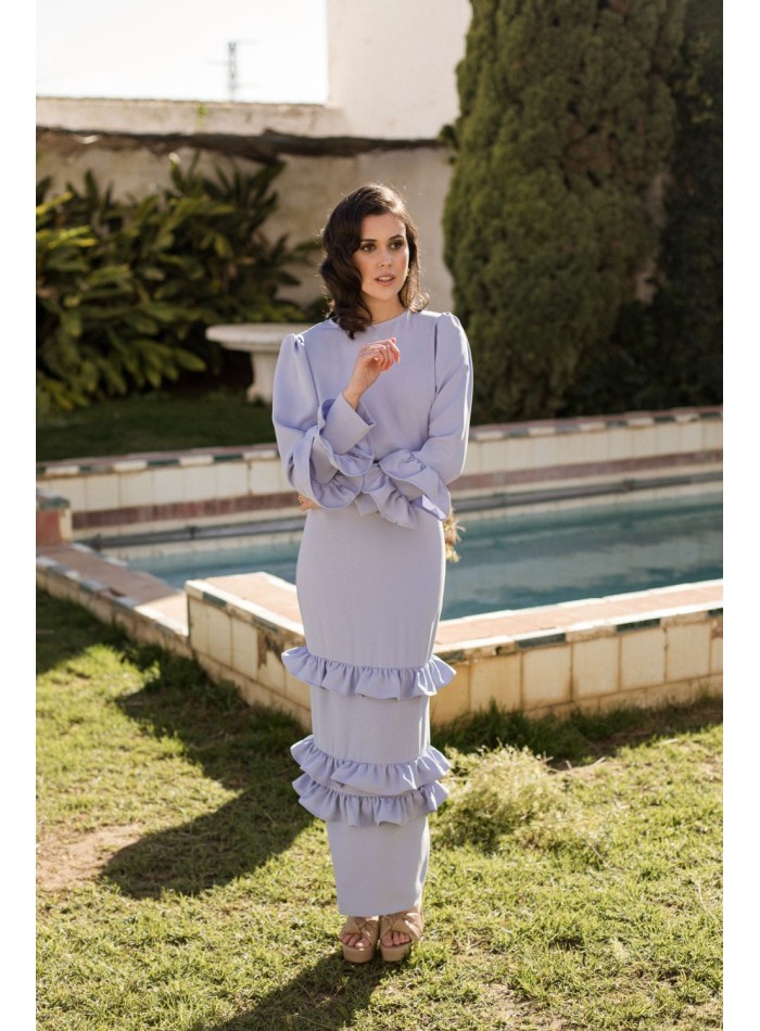 Light blue midi party skirt with ruffles