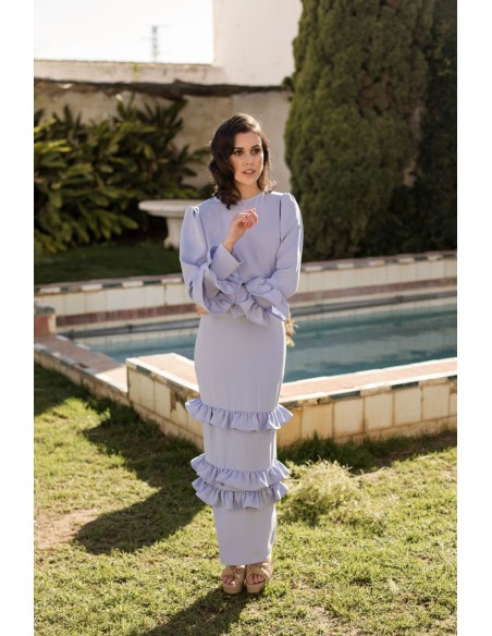 Light blue midi party skirt with ruffles