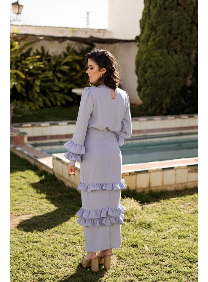 Falda de midi de fiesta azul claro con volantes para ocasiones especiales