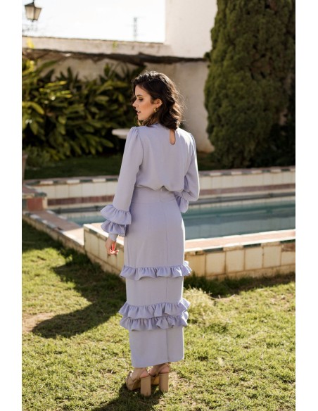 Falda de midi de fiesta azul claro con volantes para ocasiones especiales