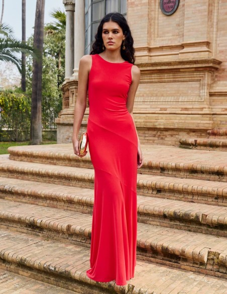 Vestido largo para invitada color rojo