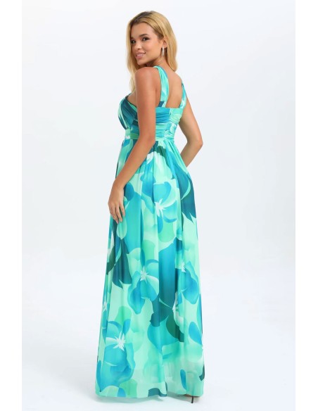 Evening dress with floral print halter neckline