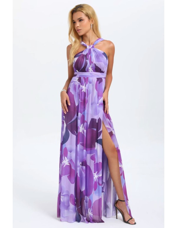 Robe de soirée longue avec encolure dos nu en imprimé floral 2