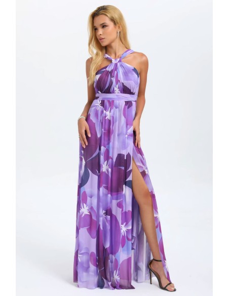Vestido de Fiesta Largo con Escote Halter Estampado Floral – Elegancia para la Invitada de Boda Perfecta Vestido de Fiesta Largo con Escote Halter Estampado Floral – Elegancia para la Invitada de Boda Perfecta