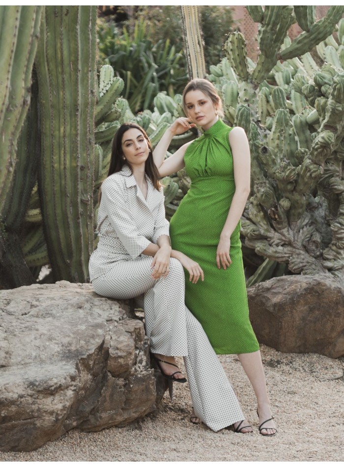 Flared pants with polka dot print