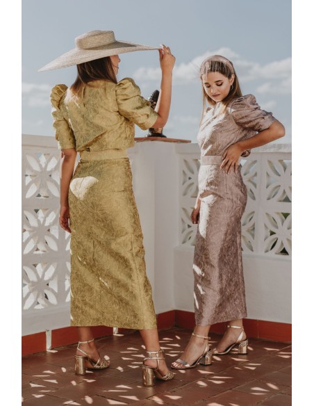 Midi skirt with brocade flowers pink make up