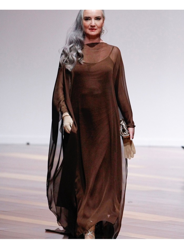 Vestido midi lencero marrón chocolate con tirantes para eventos