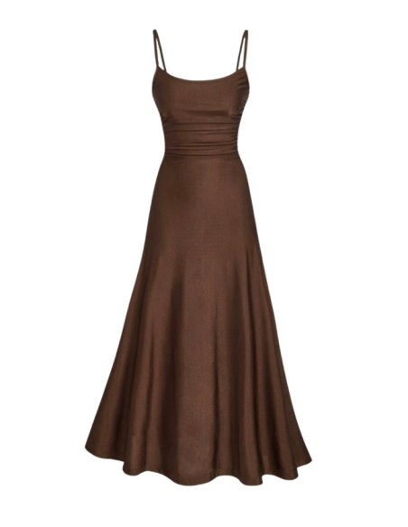 Vestido midi lencero marrón chocolate con tirantes para ocasiones especiales