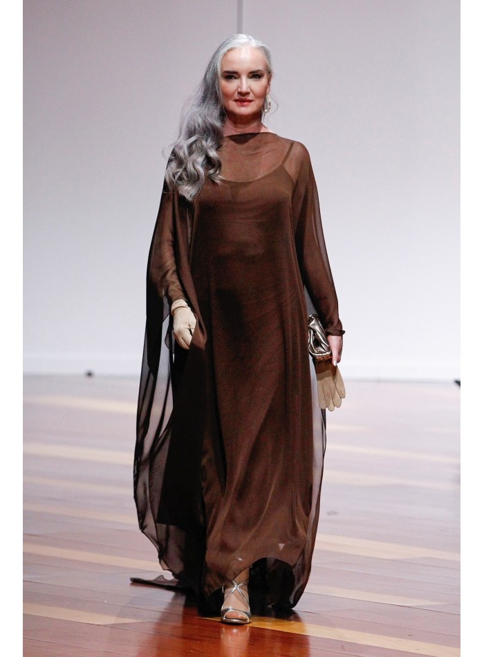 Vestido midi lencero marrón chocolate con tirantes