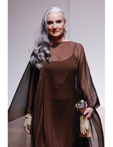 Chocolate brown organza long party cape