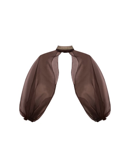 Mangas de organza marrón chocolate con broche al cuello Mangas de organza marrón chocolate con broche al cuello