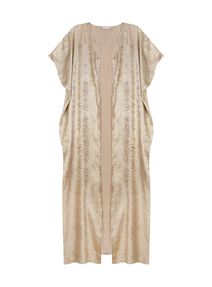 Caftan long en soie dorée