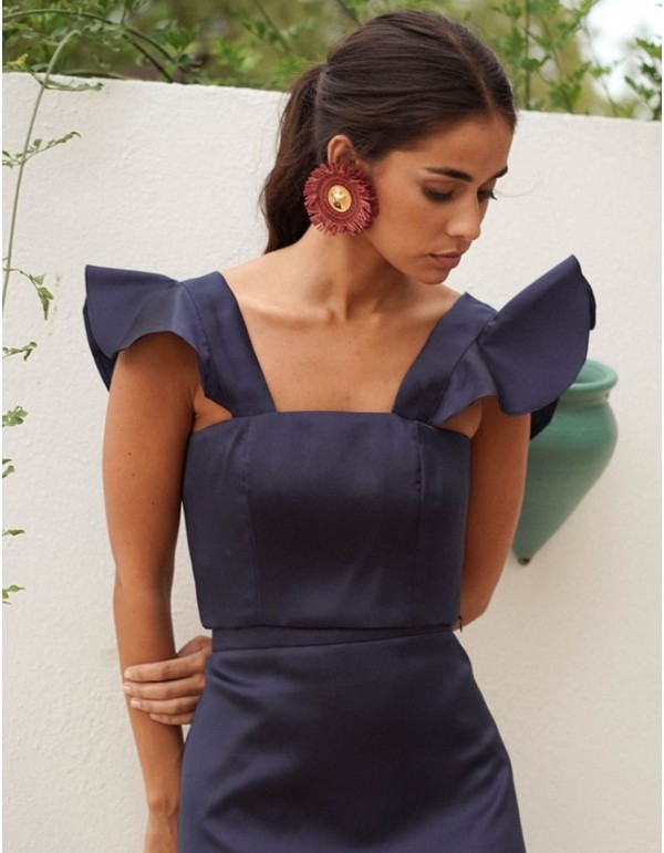 Navy blue mikado top with ruffles