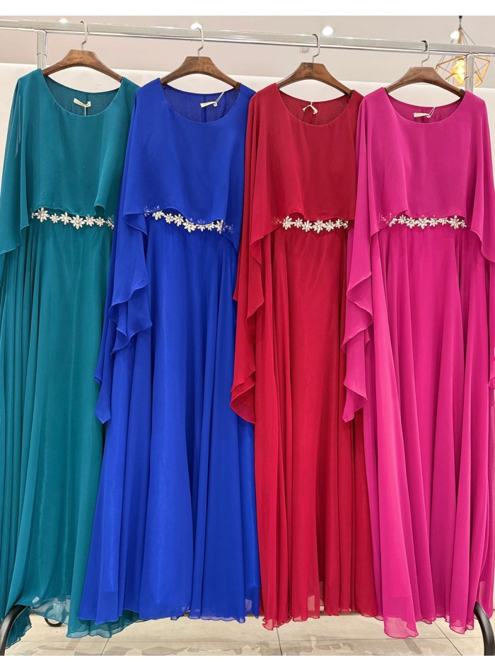 Maxi dress with cape sleeves and rhinestone...