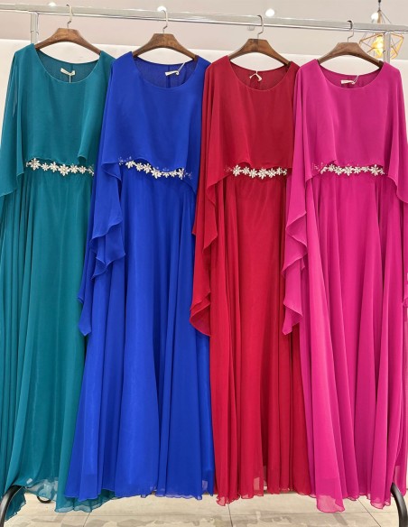 Maxi dress with cape sleeves and rhinestone belt curvy