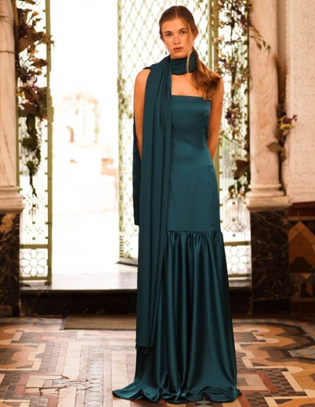 Robe longue à jupe flottante bleu pétrole