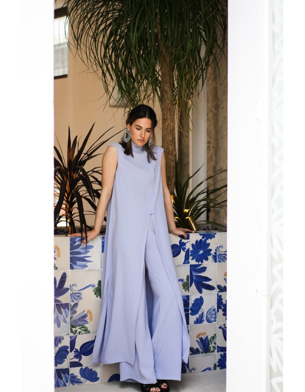 Long lavender blouse with slit and high neckline 2