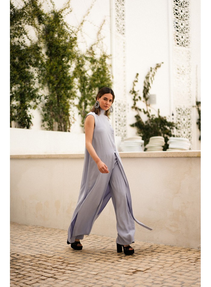 Pantalón largo recto lavanda con bolsillos para eventos