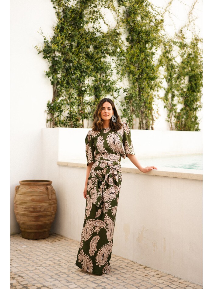 Ethnic green printed short sleeve top