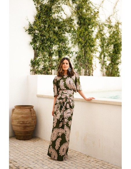 Ethnic green printed short sleeve top