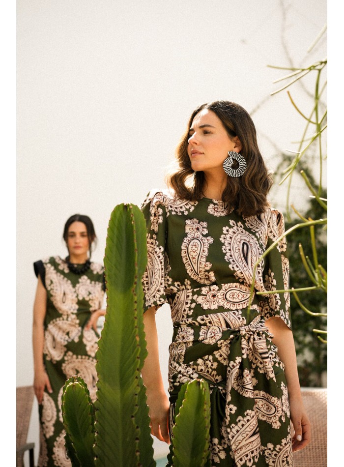 Ethnic green printed short sleeve top