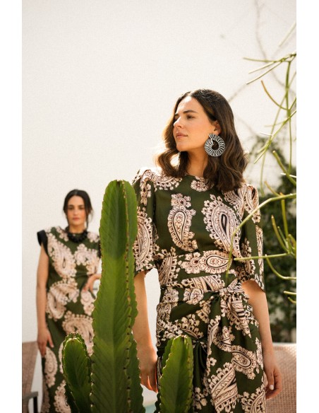 Ethnic green printed short sleeve top