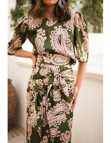 Ethnic green printed short sleeve top