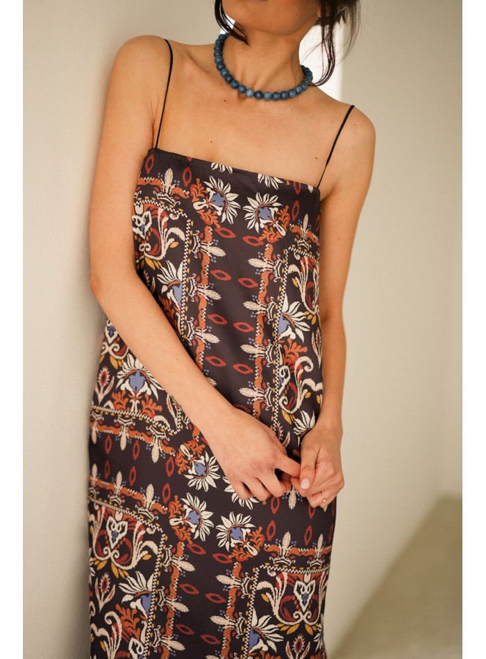 Robe droite longue à imprimé ethnique