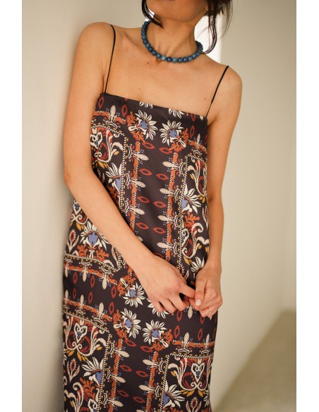Robe droite longue à imprimé ethnique