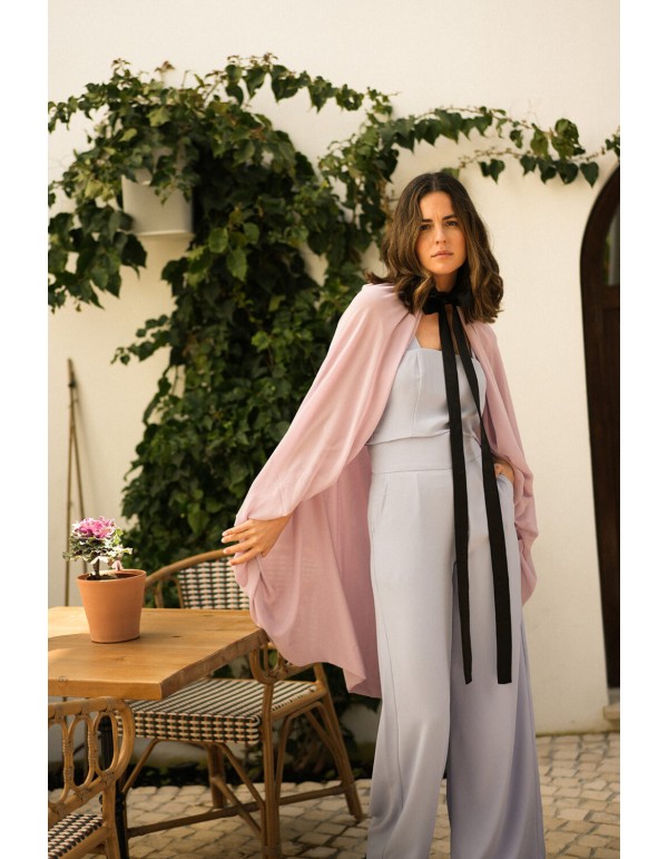 Lilac double chiffon cape with black bow 2